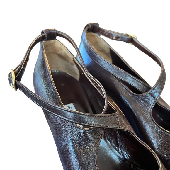 Vintage Jean Marie Chocolate Brown Leather Criss-Cross Strap Pumps Italy - Picture 9 of 15